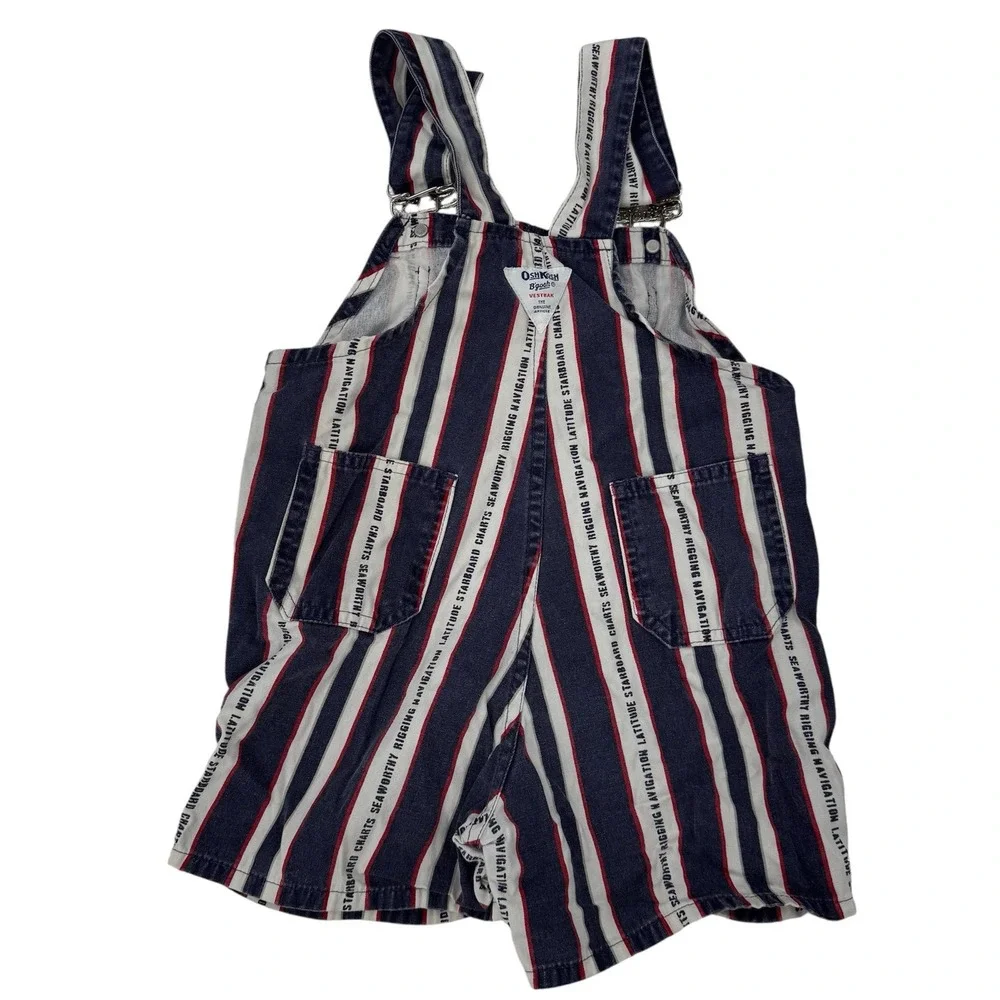 Vintage 90s OshKosh B'gosh Overall Shortall 4T Striped Nautical Ocean Boat Theme
